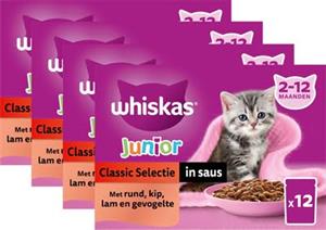 WHISKAS multipack pouch junior classic selectie vlees in saus (4X12X85 GR)