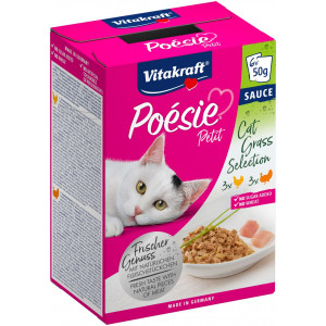 Vitakraft Poésie Petit Cat Grass Selection - Kattensnack - Kip Kalkoen 6x50 g