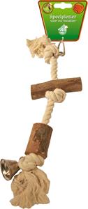 Gebr. de Boon Houten vogelspeelgoed touw met 2x klos en bel 35 cm