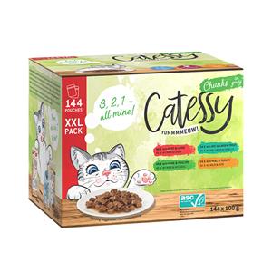 144 x 100 g Hapjes in Saus met 4 Soorten Catessy Kattenvoer nat