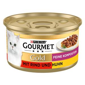 Gourmet 12x 85g  Gold Fijne Samenstelling Rundvlees en Kip Nat Kattenvoer