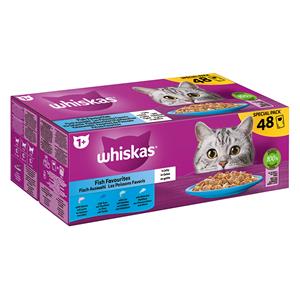 Voordeelverpakking Whiskas 1+ Adult Maaltijdzakjes 48 x 85 g - Visselectie in gelei: Zalm, Tonijn, Kabeljauw, Witvis