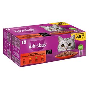 Voordeelverpakking Whiskas 1+ Adult Maaltijdzakjes 48 x 85 g - Klassieke selectie in saus: Rund, Lam, Gevogelte + Kip