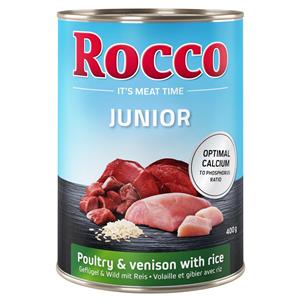 Rocco 6x400g Junior Gevogelte, Wild & Rijst + Calcium  Hondenvoer