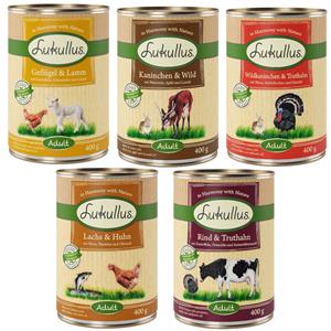 6 x 400 g Gemengd Probeerpakket Lukullus - 6 verschillende smaken Hondenvoer
