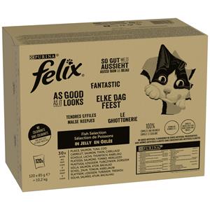 Felix Voordeelpakket  Elke Dag Feest 120 x 85 g Kattenvoer - Tonijn, Zalm, Kabeljauw en Schol (120 x 85 g)