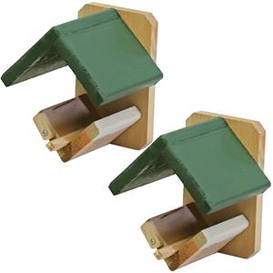 Boon 2x stuks vogelhuisje/voederhuisje/pindakaashuisje hout met groen dakje 16 cm -