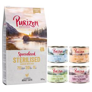 Purizon 6,5 kg  droogvoer + 6 x 200 g  natvoer mix gratis - Sterilised Adult Kip & Vis
