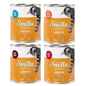 Smilla Gemengd proefpakket:  Gevogeltepannetje Kattenvoer - 6 x 800 g met 4 verschillende smaken