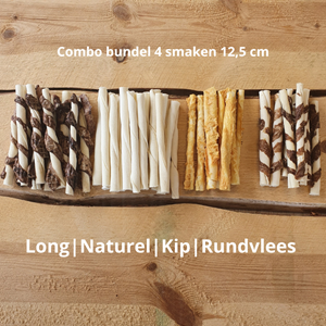 Aware Pet Products Twist Sticks hondensnack Combo-bundel 50 stuks 12,5 cm | 4 smaken: Naturel | Long | Rundvlees | Kip