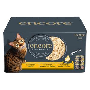 Encore 24x70g  blikje in bouillon Kip Selection Multipack natvoer voor katten