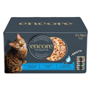 Encore 24x70g  blikje in bouillon Vis Selection Multipack natvoer voor katten