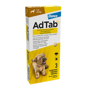 Elanco Adtab kauwtablet voor honden (1,3 - 2,5 kg) 3 tabletten