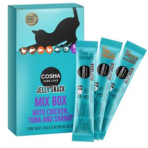 Cosma Jelly Snack 8 x 14 g - Mixpakket 2: (3x Tonijn & Garnalen, 2x Tonijn& Kip, 3x Kip & Lever)