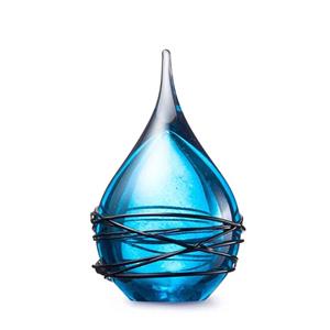 Urnwebshop Kristalglazen 3D Mini Traan Dierenurn Lichtblauw Swirl (0.05 liter)