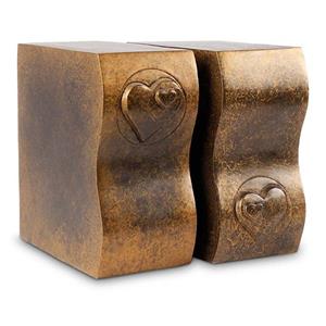 Urnwebshop Grote Bronzen Duo Dierenurn Zuilen met Harten (2 x 3 liter)