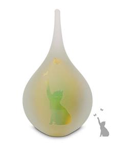 Urnwebshop Medium Traan Urn Kat met Vlinders Frosted Geel-Groen (0.28 liter)