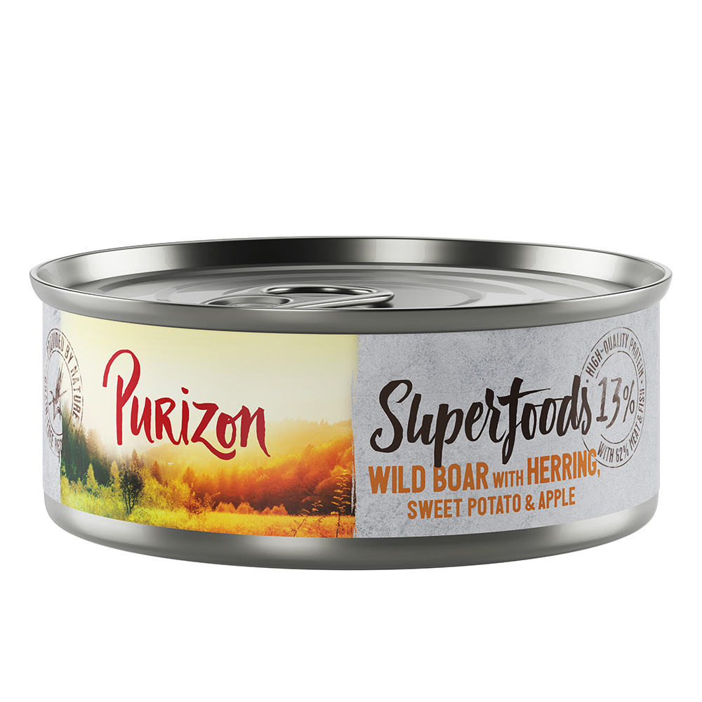 Purizon Superfoods 6 x 70 g - Wild zwijn met haring, zoete aardappel en appel