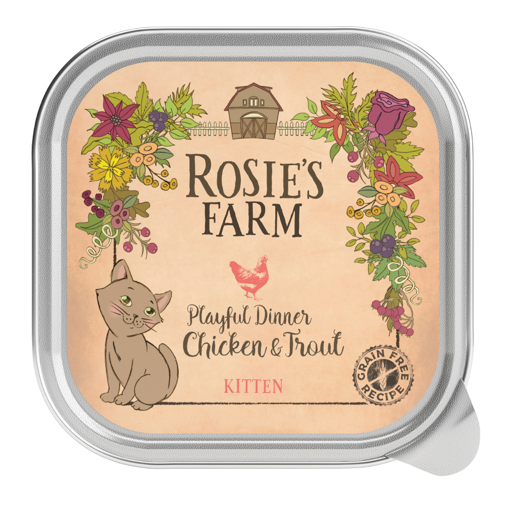 Rosie's Farm 16x100g Kitten Kip & Forel  Kattenvoer Nat