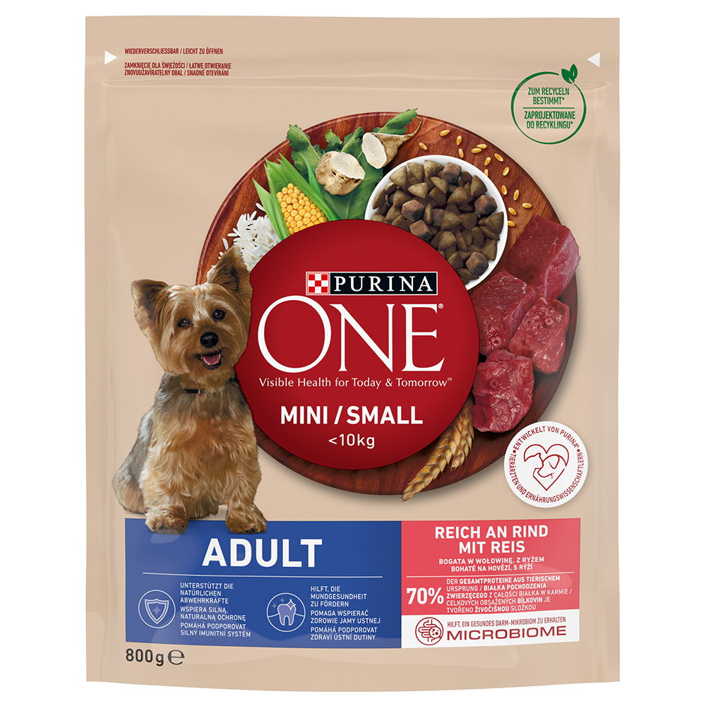 One Mini Adult Rind, Reis – Trockenfutter für Hunde – 800 g - Purina
