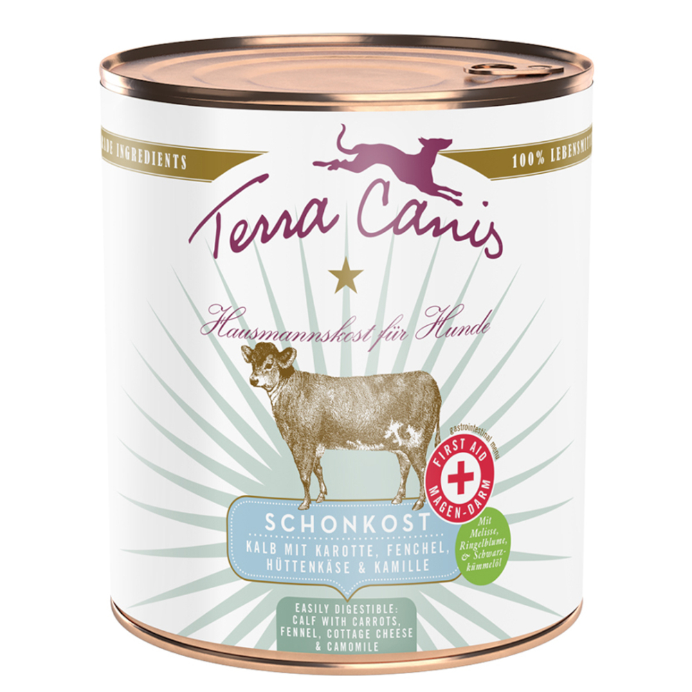 Terra Canis First Aid Schonkost Hondenvoer  6 x 800 g - Kalf met Wortel, Venkel, Hüttenkäse & Kamille