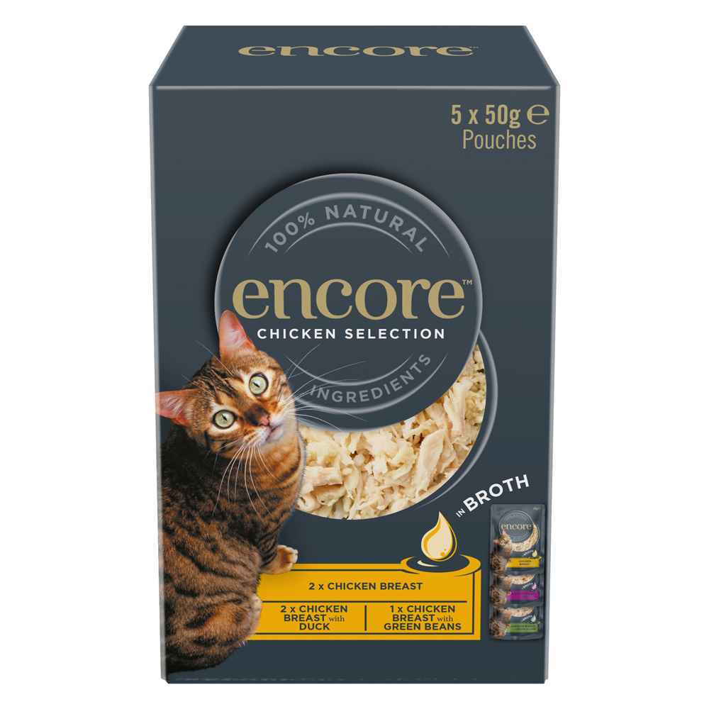Encore 5x 50g  Cat Zakjes in Kippenbouillon selectie (3 soorten) Nat kattenvoer