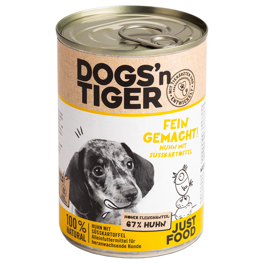 Dogs'n Tiger Voordeelpakket: 12x400g  Junior Kip & Zoete aardappel hondenvoer nat