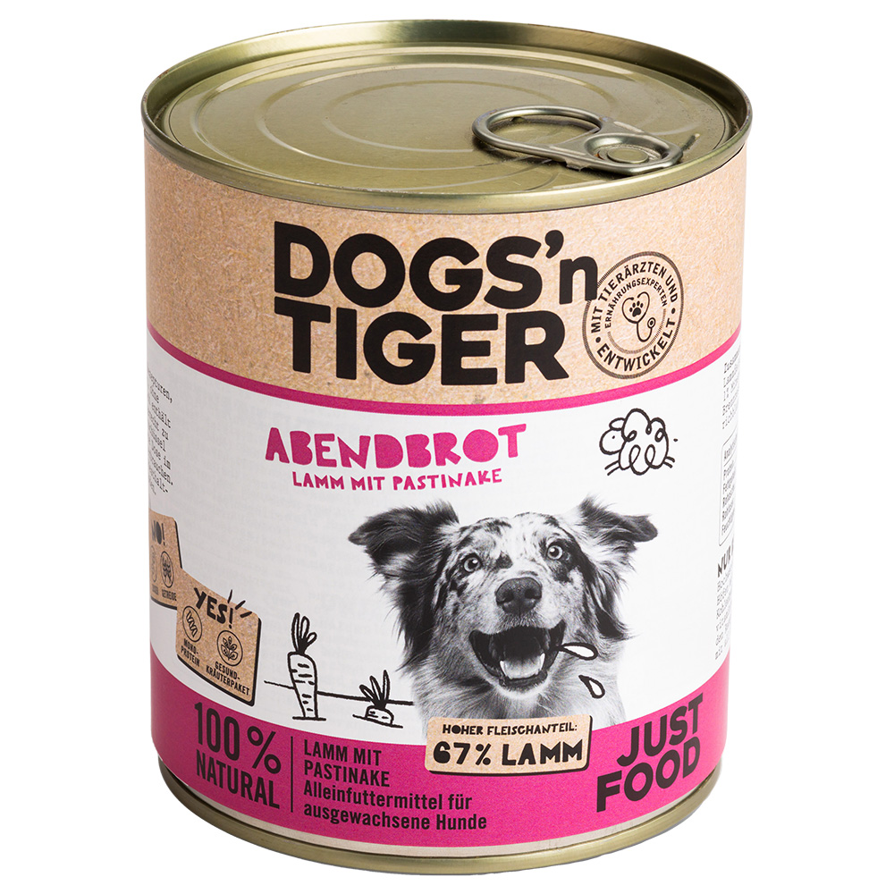 Dogs'n Tiger 6 x 800 g  Adult lam & pastinaak hondenvoer nat