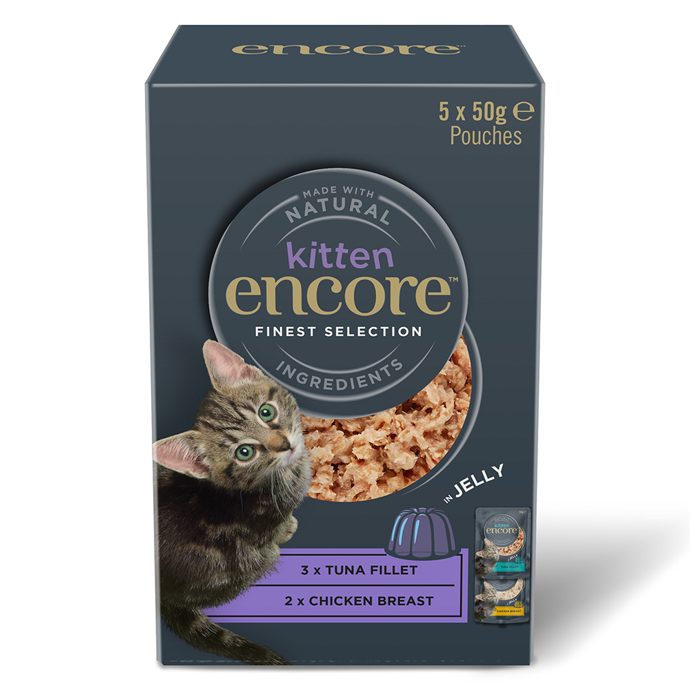 Encore 5x 50g  Kitten Jelly Zakjes Fijnste selectie (2 soorten) Katten Natvoer