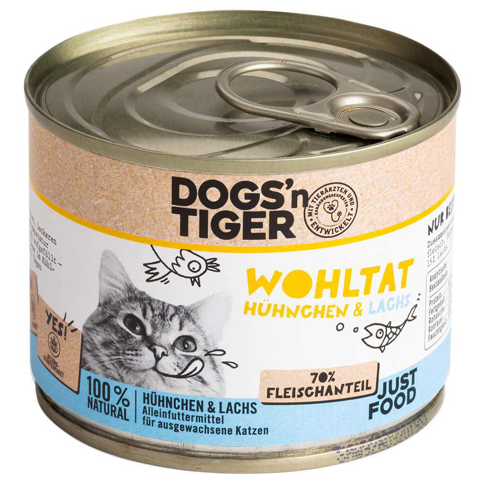 Dogs'n Tiger Voordeelpakket: 12x200g  Adult Cat Genieten van kip en zalm kattenvoer nat