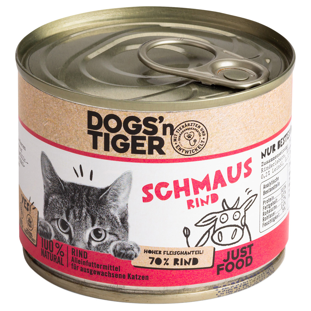 Dogs'n Tiger Voordeelpakket: 12x200g  Adult Cat Smullen van rundvlees kattenvoer nat