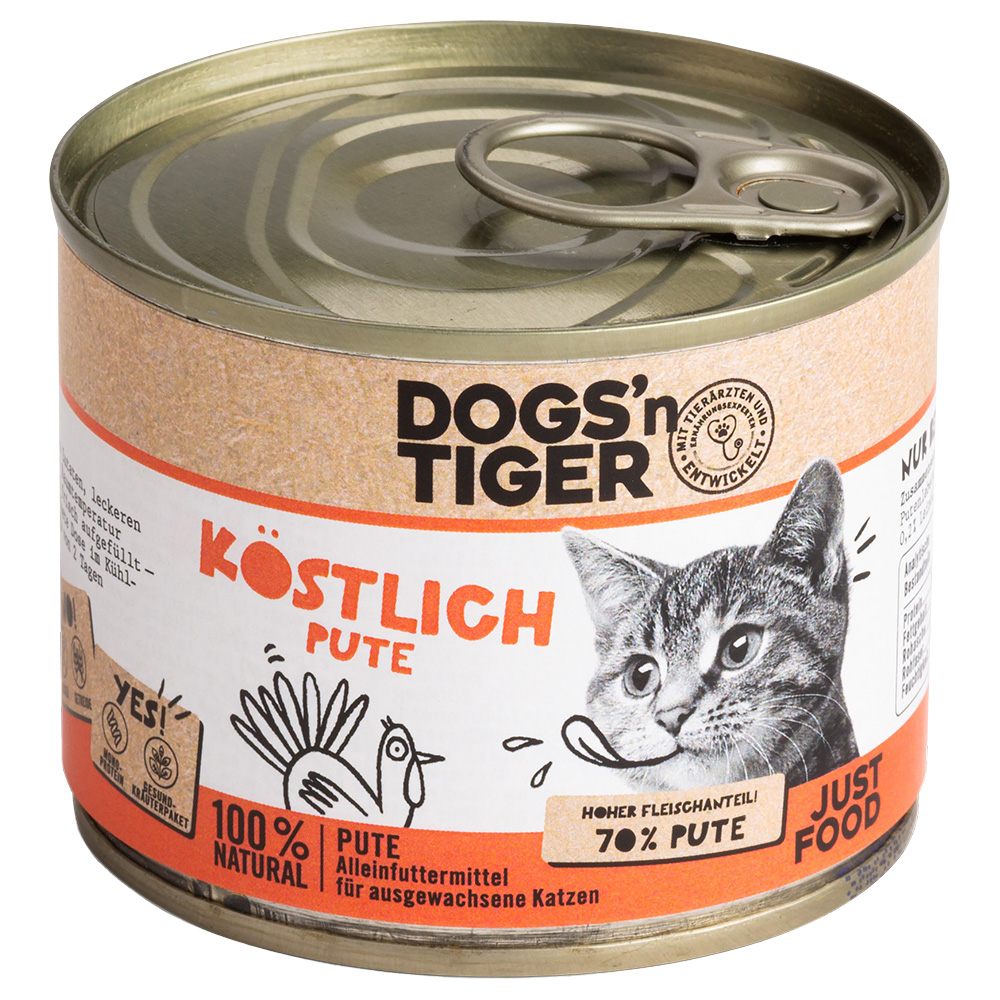 Dogs'n Tiger Voordeelpakket: 12x200g  Adult Cat Overheerlijke kalkoen kattenvoer nat