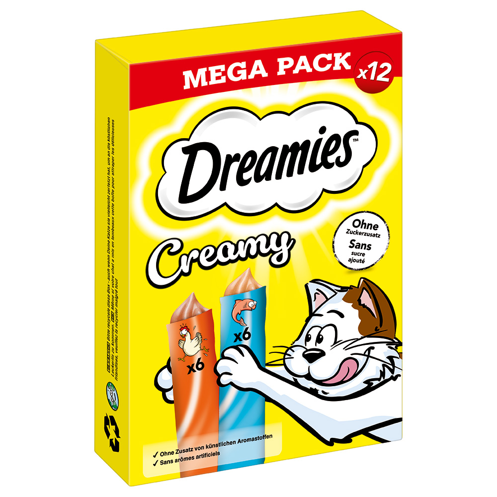 Dreamies 12x10g Kip en Zalm   Creamy Snacks Kat