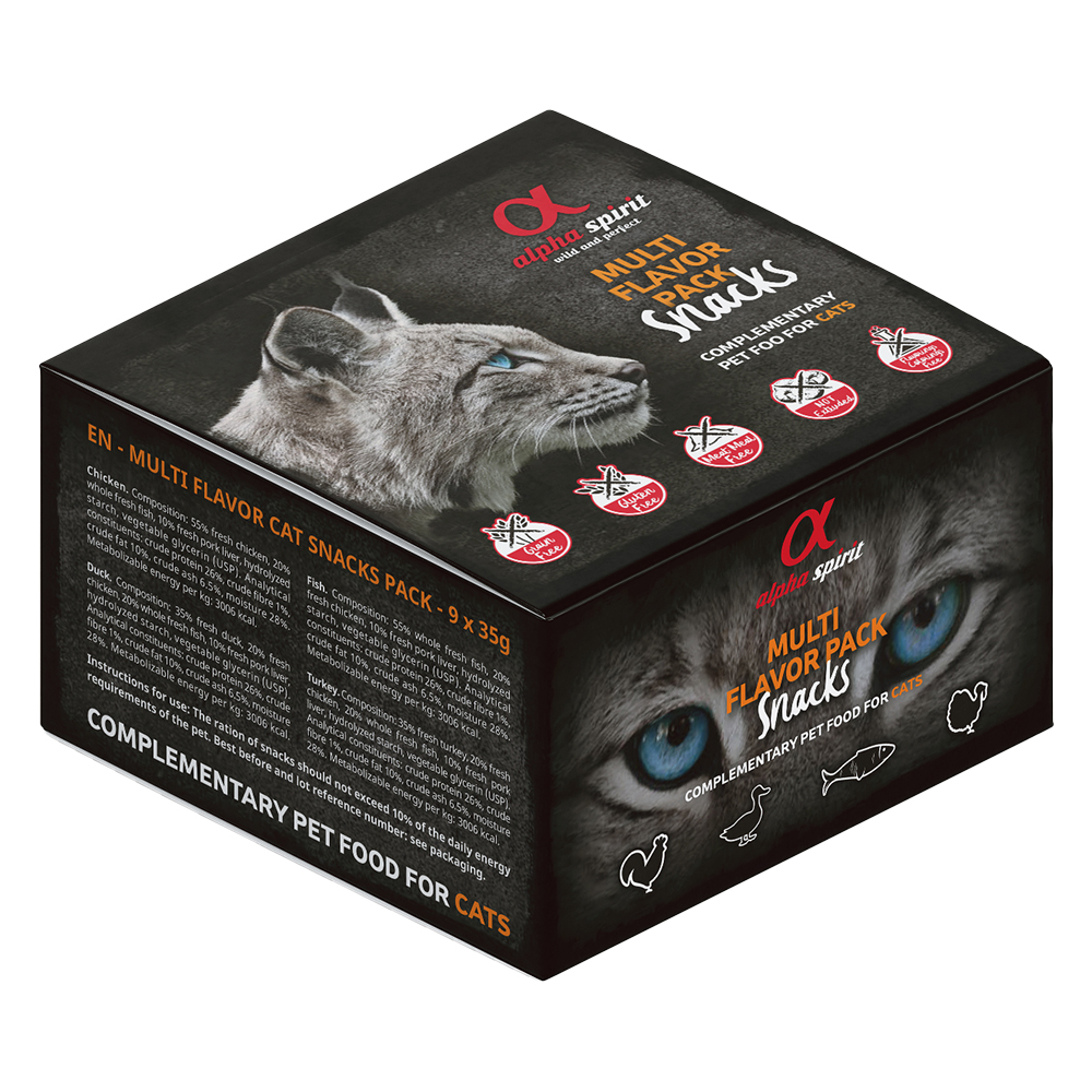 2 voor de prijs van 1! Alpha Spirit Multi Flavor Katten Snacks - 18 x 35 g
