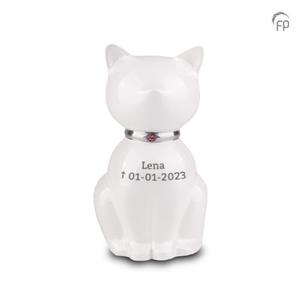 Funeral Products Poes urn Lena in wit metaal (600ml)