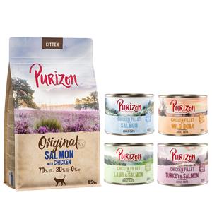 Purizon 6,5 kg  droogvoer + 6 x 200 g  natvoer mix gratis - Kitten Zalm met Kip (6,5 kg)