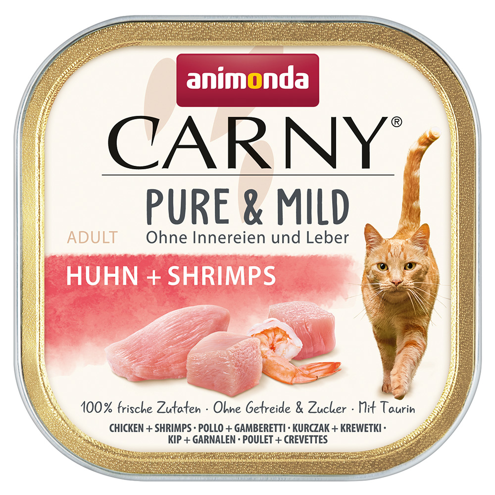 Animonda Carny Voordeelpakket: 64 x 100 g  Adult Puur & Mild kip + garnalen nat kattenvoer