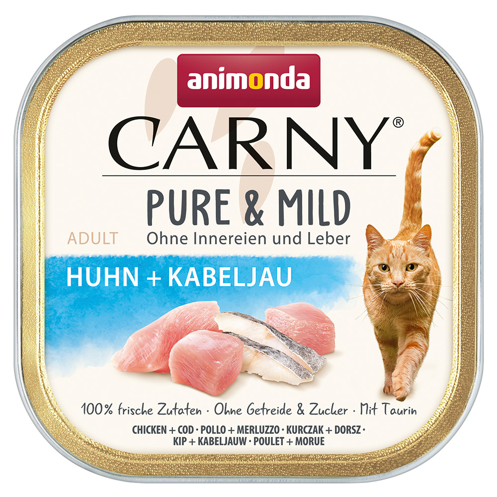Animonda Carny Voordeelpakket: 64 x 100 g  Adult Puur & Mild kip + kabeljauw nat kattenvoer