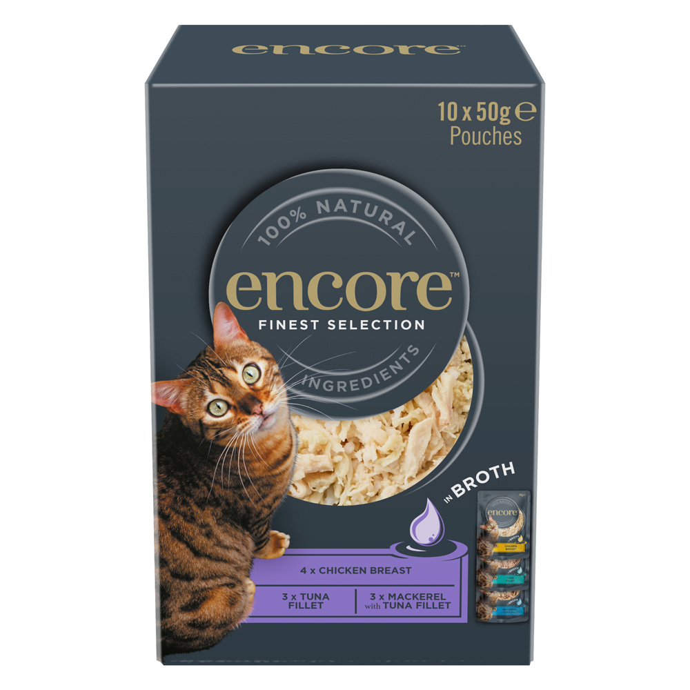 Encore 20x50g  Cat Pouch in bouillon Finest Selection Multipack nat kattenvoer