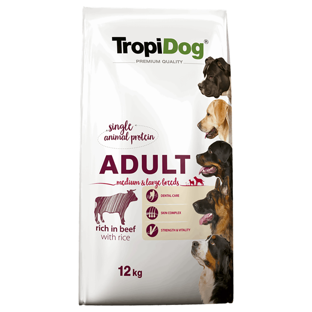 Tropidog 12kg  Premium Adult Medium & Large Rund & Rijst hondenvoer droog