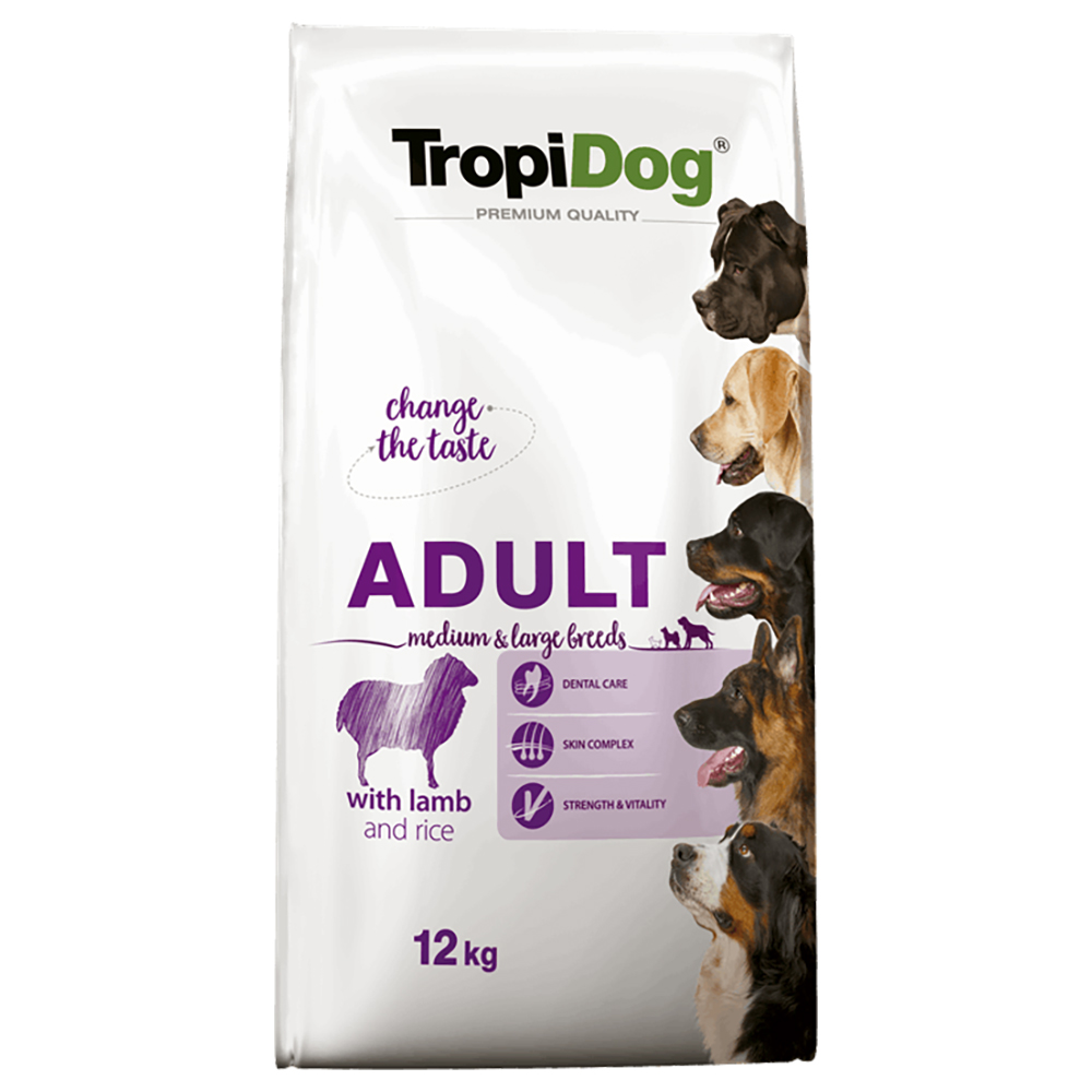 Tropidog 2x 12kg  Premium Adult Medium & Large Lam & Rijst hondenvoer droog