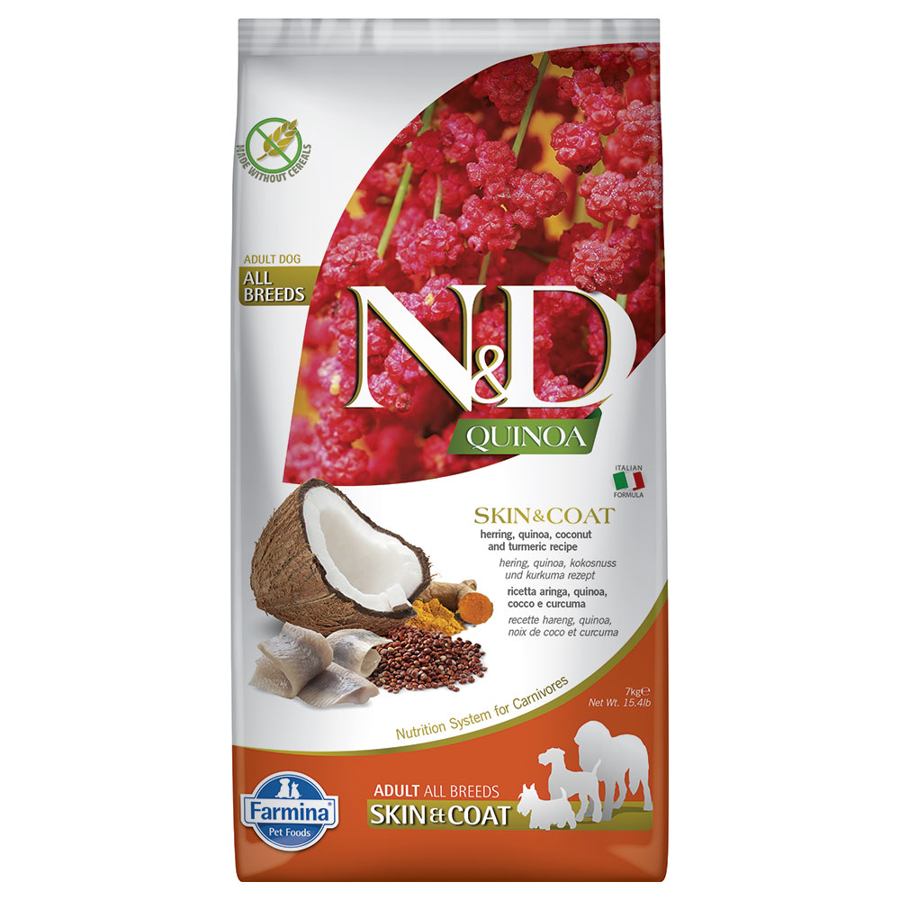 N&D Quinoa Dog 7kg Farmina N&D Quinoa Adult Skin & Coat met haring & kurkuma droog hondenvoer