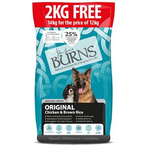 Burns 12 + 2 kg gratis!  Adult/Senior Original Kip & Bruine Rijst Hondenvoer - 12 kg + 2 kg Gratis!
