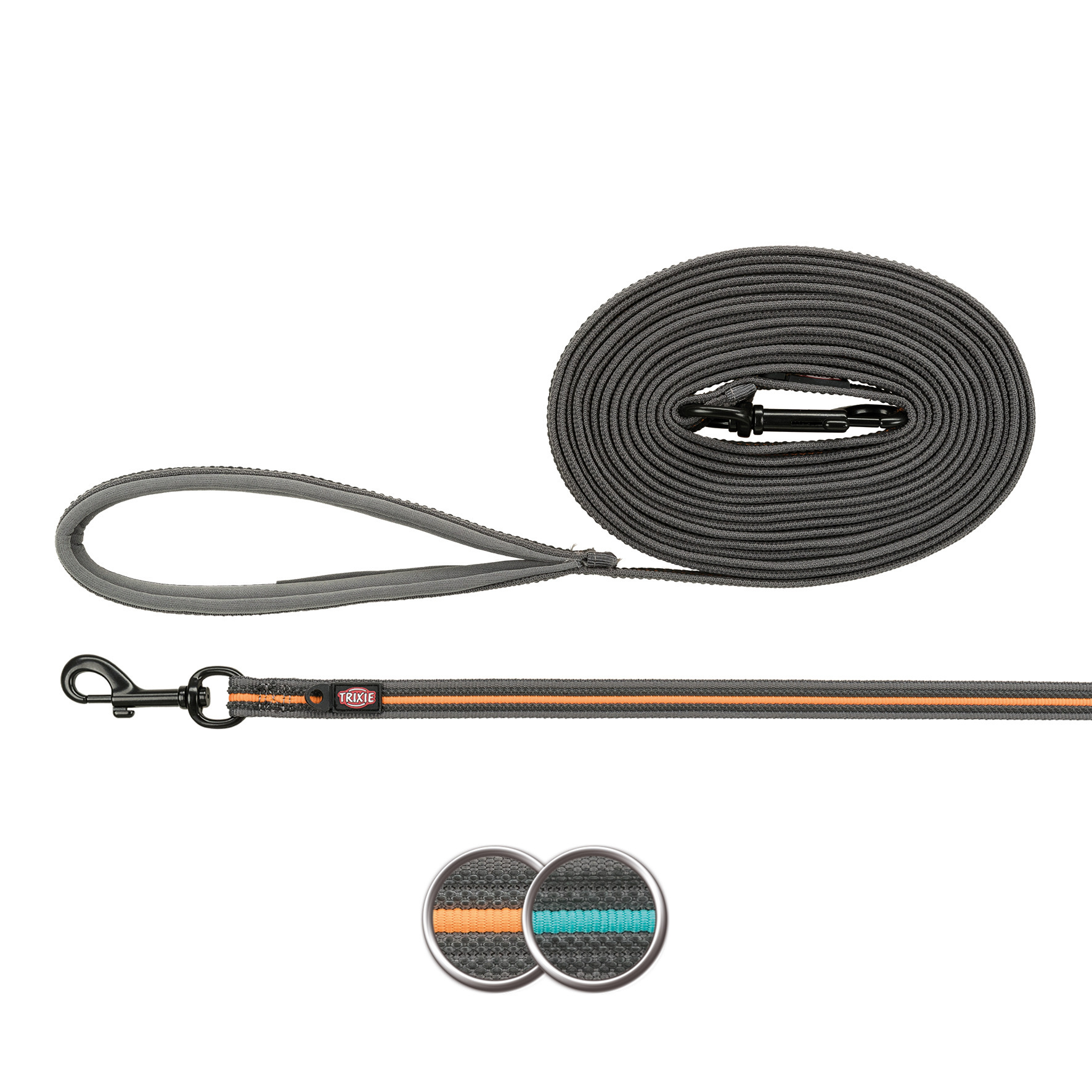 Trixie Fusion tracking leash rubberised M-XL: 15 m/17 mm graphite/papaya
