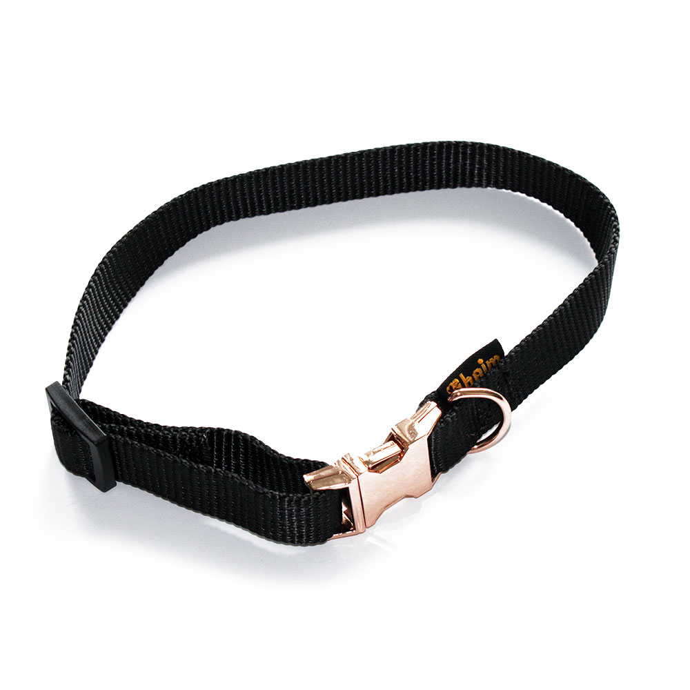 Heim Zwarte Halsband met rosé goudkleurige sluiting - 35-60 cm Halsomvang, B 25 mm