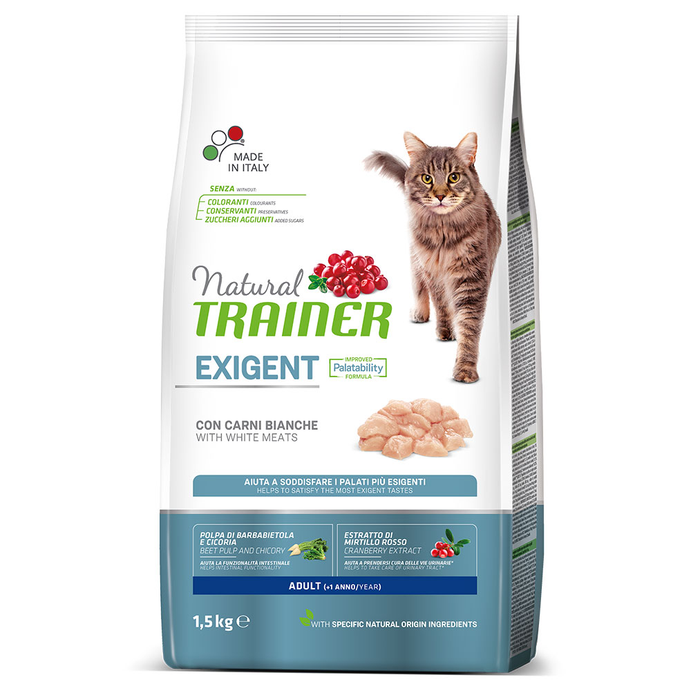 Trainer Natural Cat 1,5kg met wit vlees Exigent Adult Natural Trainer droogvoer voor katten