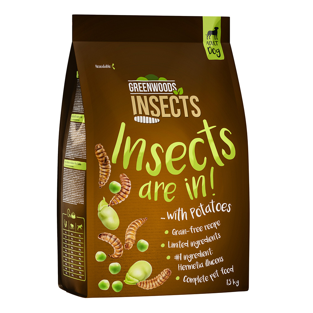 Greenwoods 1.5 kg Insecten met aardappels, erwten en favabonen  Insecten droogvoer voor honden