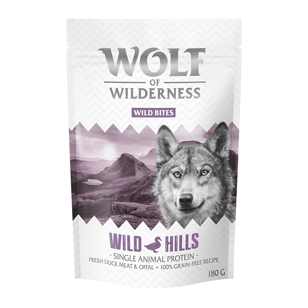 Wolf of Wilderness Probeer nu!  Droogvoer, Enkele Blikken & Snacks - Wild Hills - Eend 180 g snack