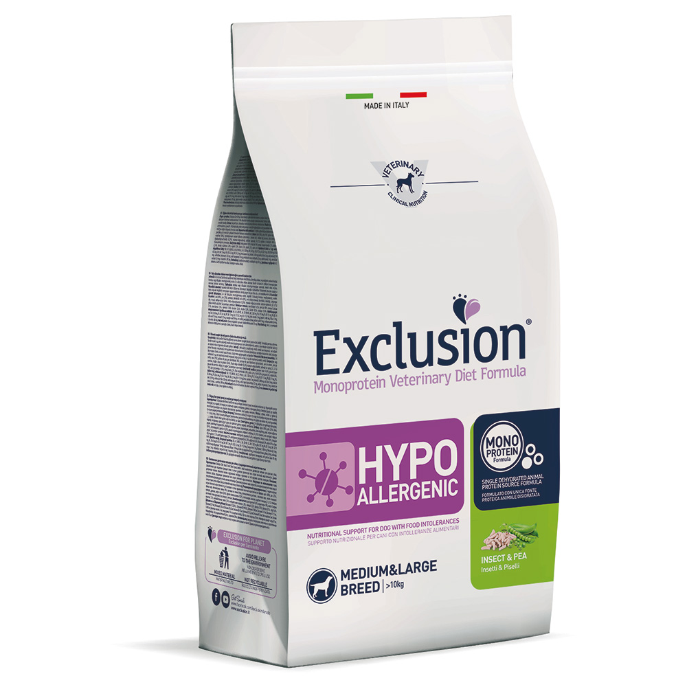 Exclusion Diet 12kg  Hypoallergenic Medium/Large met Insecten & Erwten Droog Hondenvoer