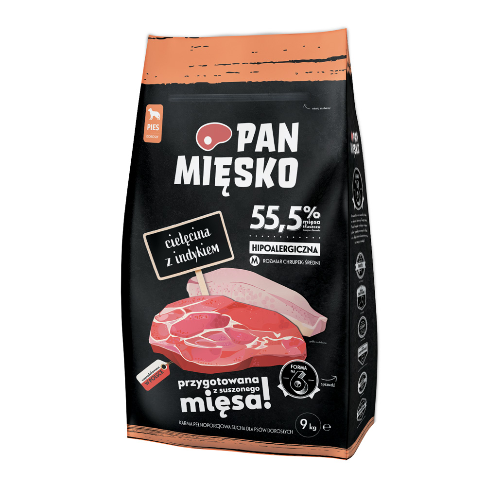 PAN MIĘSKO 9kg Pan Mięsko Medium Kalf met kalkoen droogvoer voor honden